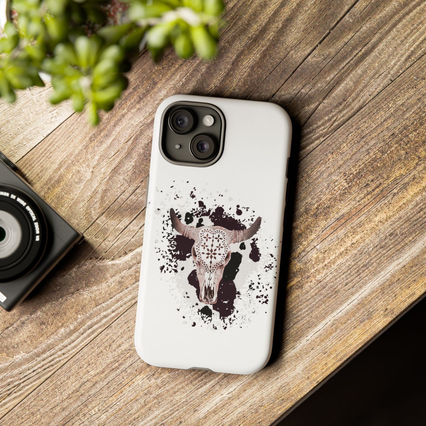 iPHONE Bull Skull with Cow Print Tough Phone Case l Gift for Him, Western Style