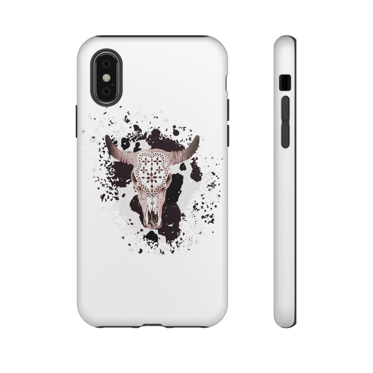 iPHONE Bull Skull with Cow Print Tough Phone Case l Gift for Him, Western Style