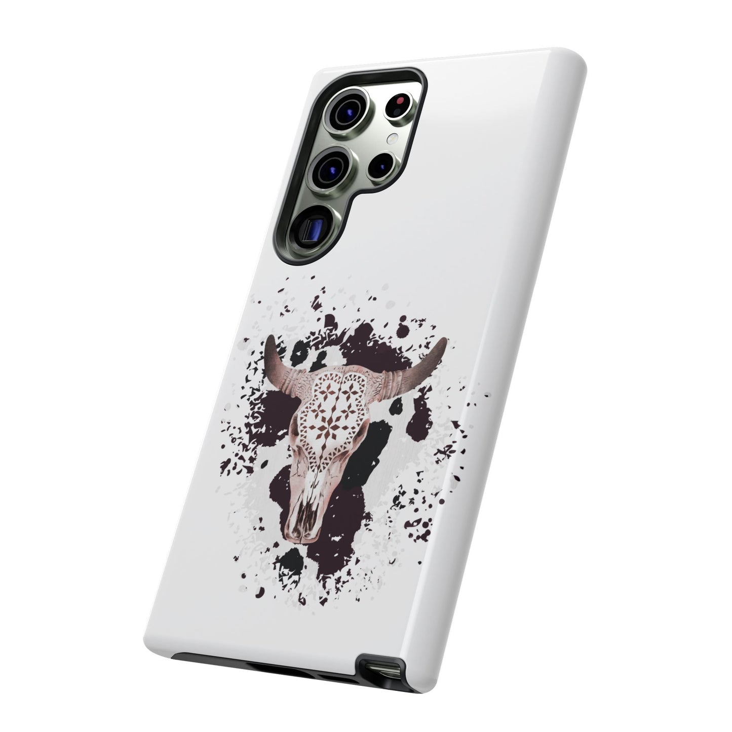 SAMSUNG Bull Skull with Cow Print Tough Phone Case l Gift for Him, Western Style