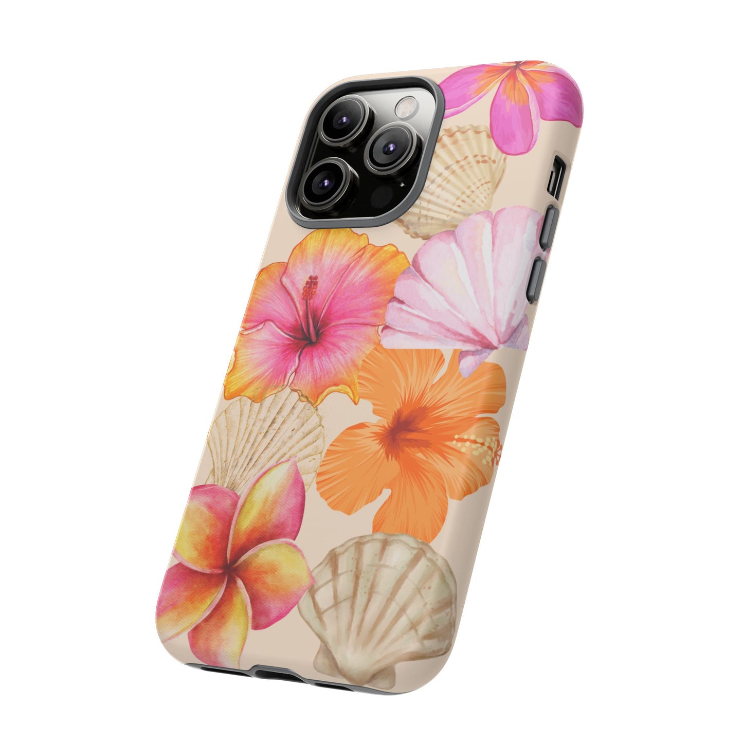 IPHONE Tropical Floral and Seashell Tough Phone Case l Vibrant Summer Accessory, Durable Tough Case for All Occasions