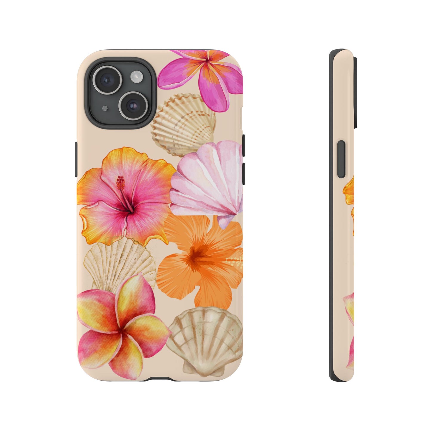 IPHONE Tropical Floral and Seashell Tough Phone Case l Vibrant Summer Accessory, Durable Tough Case for All Occasions
