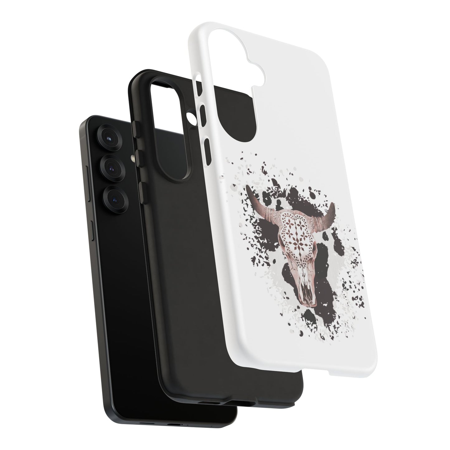 SAMSUNG Bull Skull with Cow Print Tough Phone Case l Gift for Him, Western Style