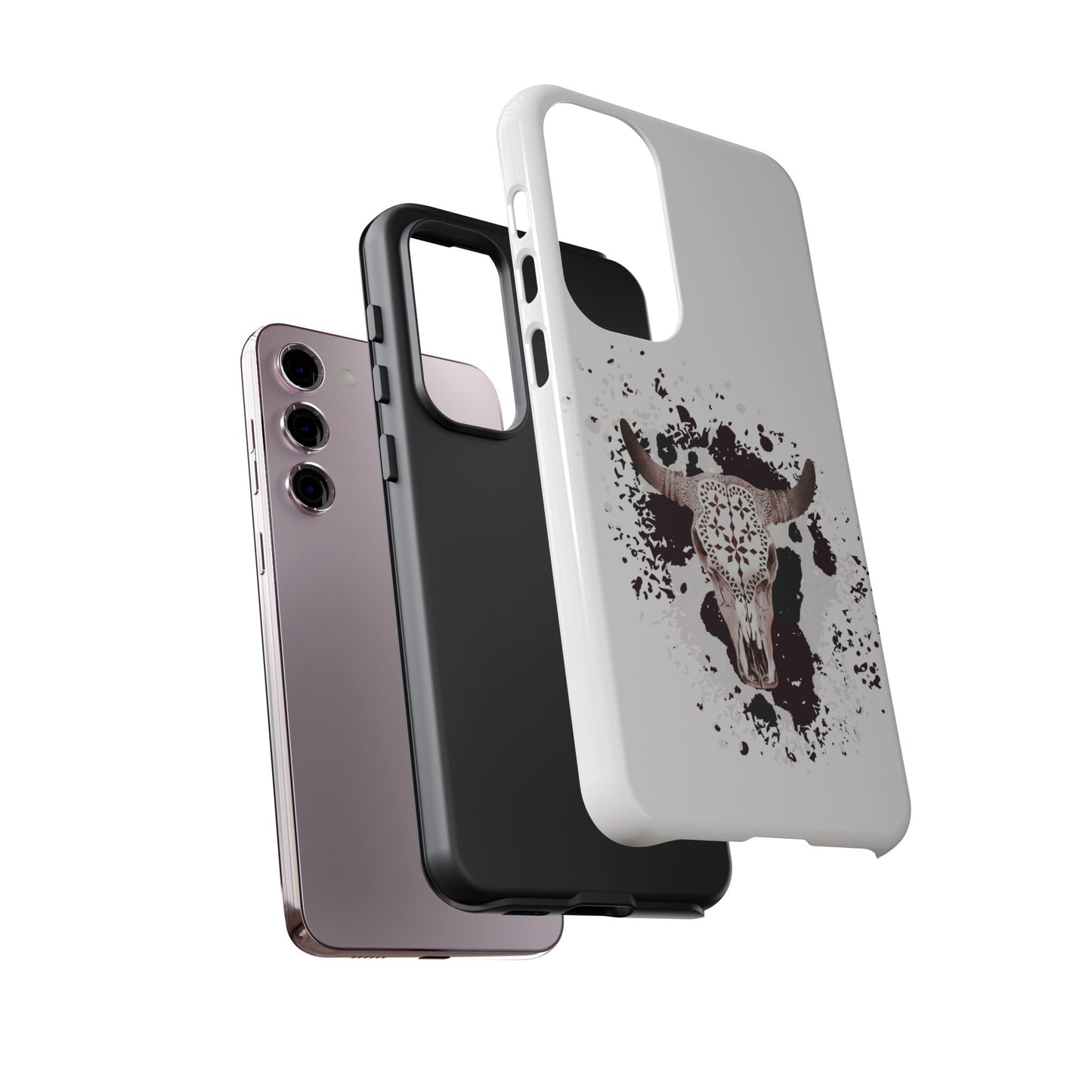 SAMSUNG Bull Skull with Cow Print Tough Phone Case l Gift for Him, Western Style