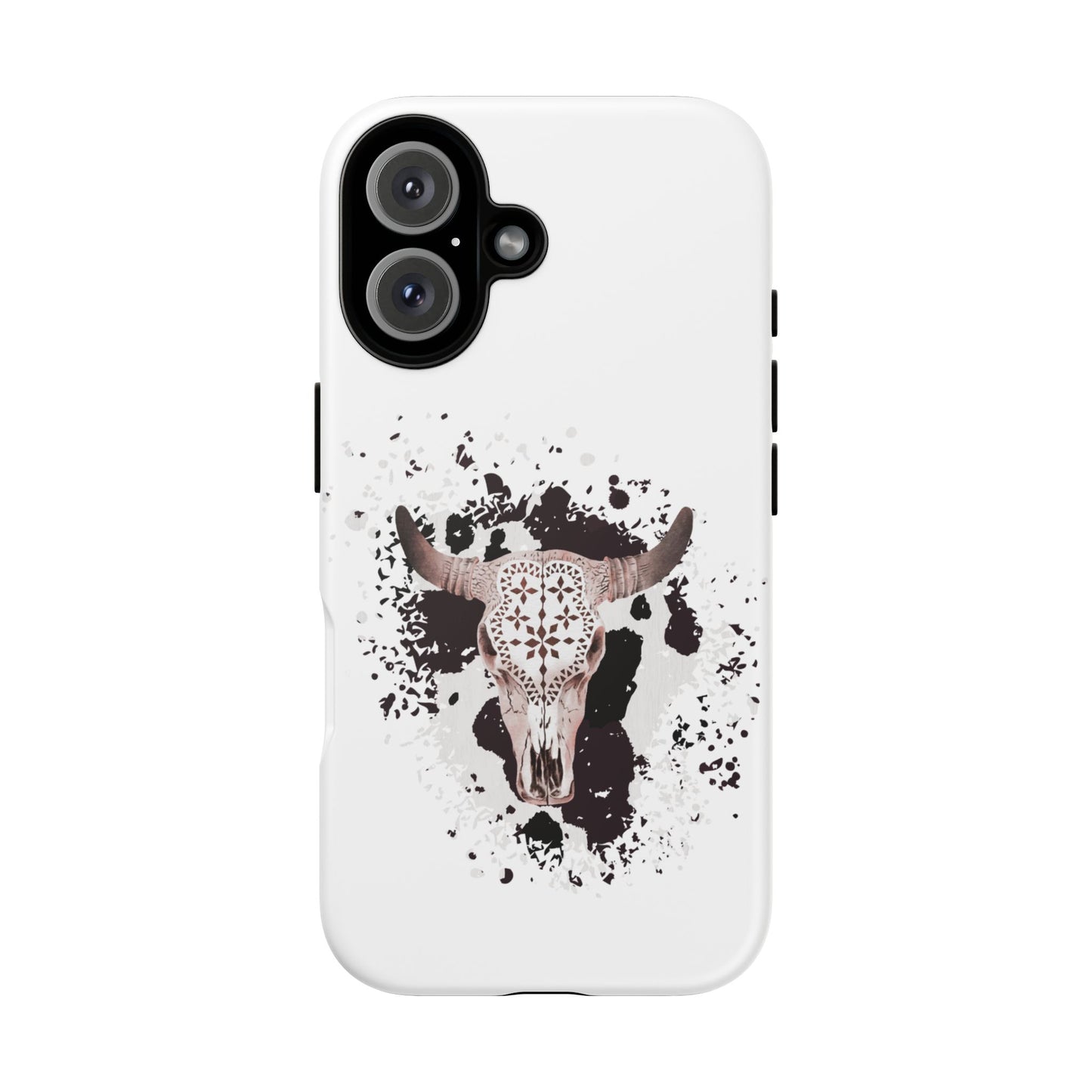 iPHONE Bull Skull with Cow Print Tough Phone Case l Gift for Him, Western Style
