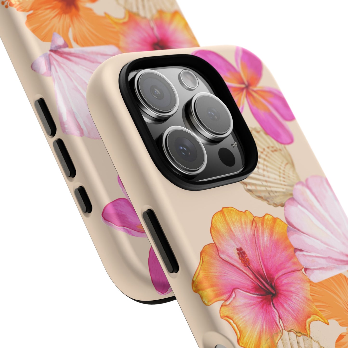 IPHONE Tropical Floral and Seashell Tough Phone Case l Vibrant Summer Accessory, Durable Tough Case for All Occasions