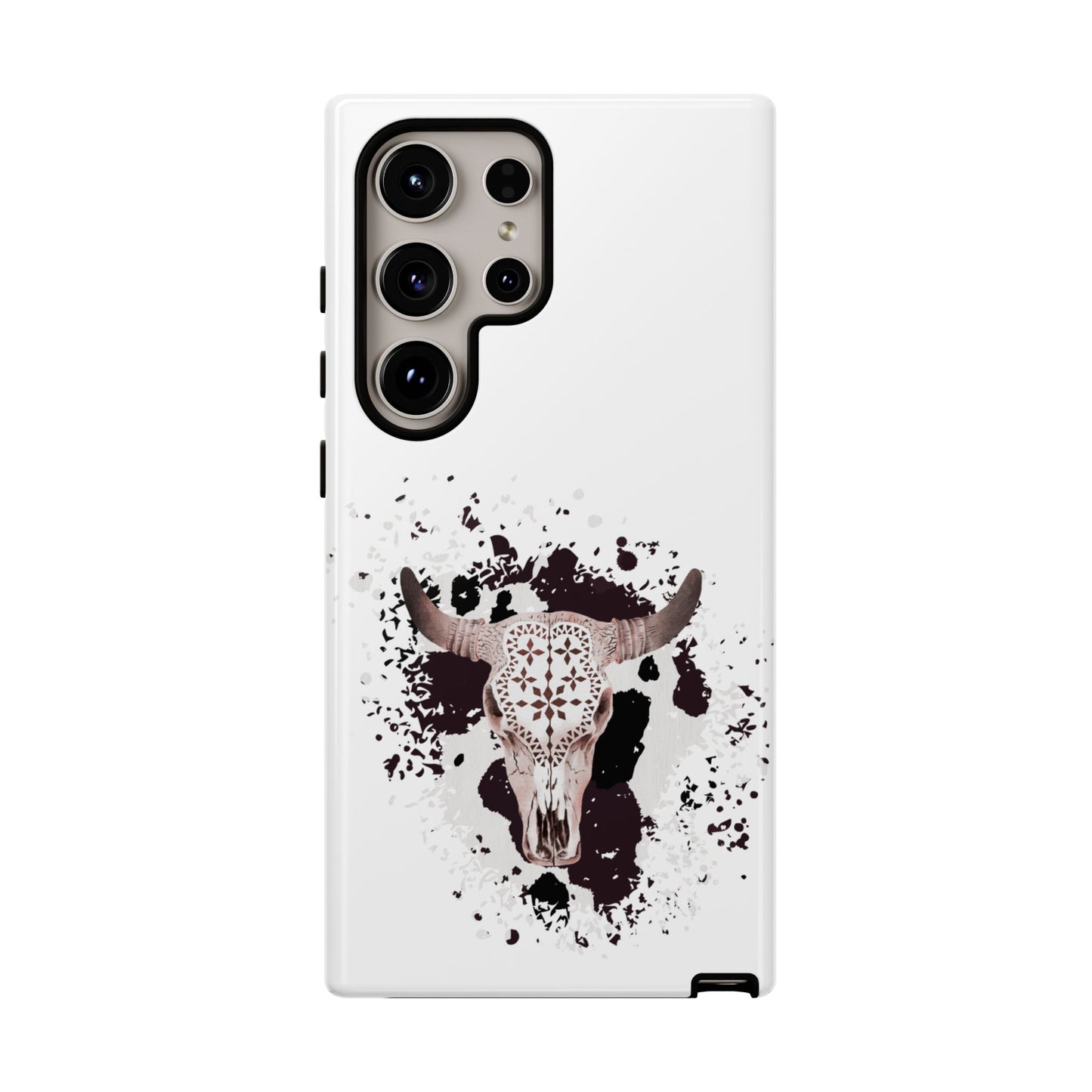 SAMSUNG Bull Skull with Cow Print Tough Phone Case l Gift for Him, Western Style