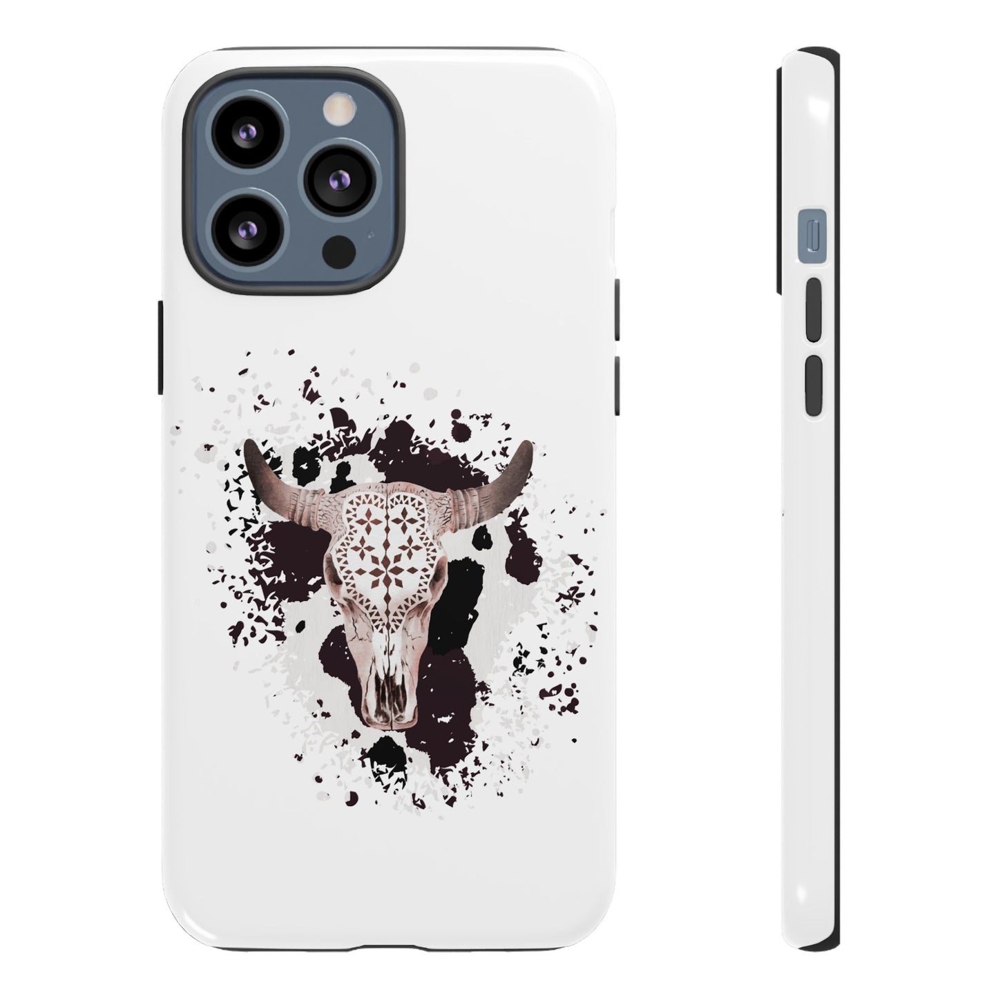 iPHONE Bull Skull with Cow Print Tough Phone Case l Gift for Him, Western Style