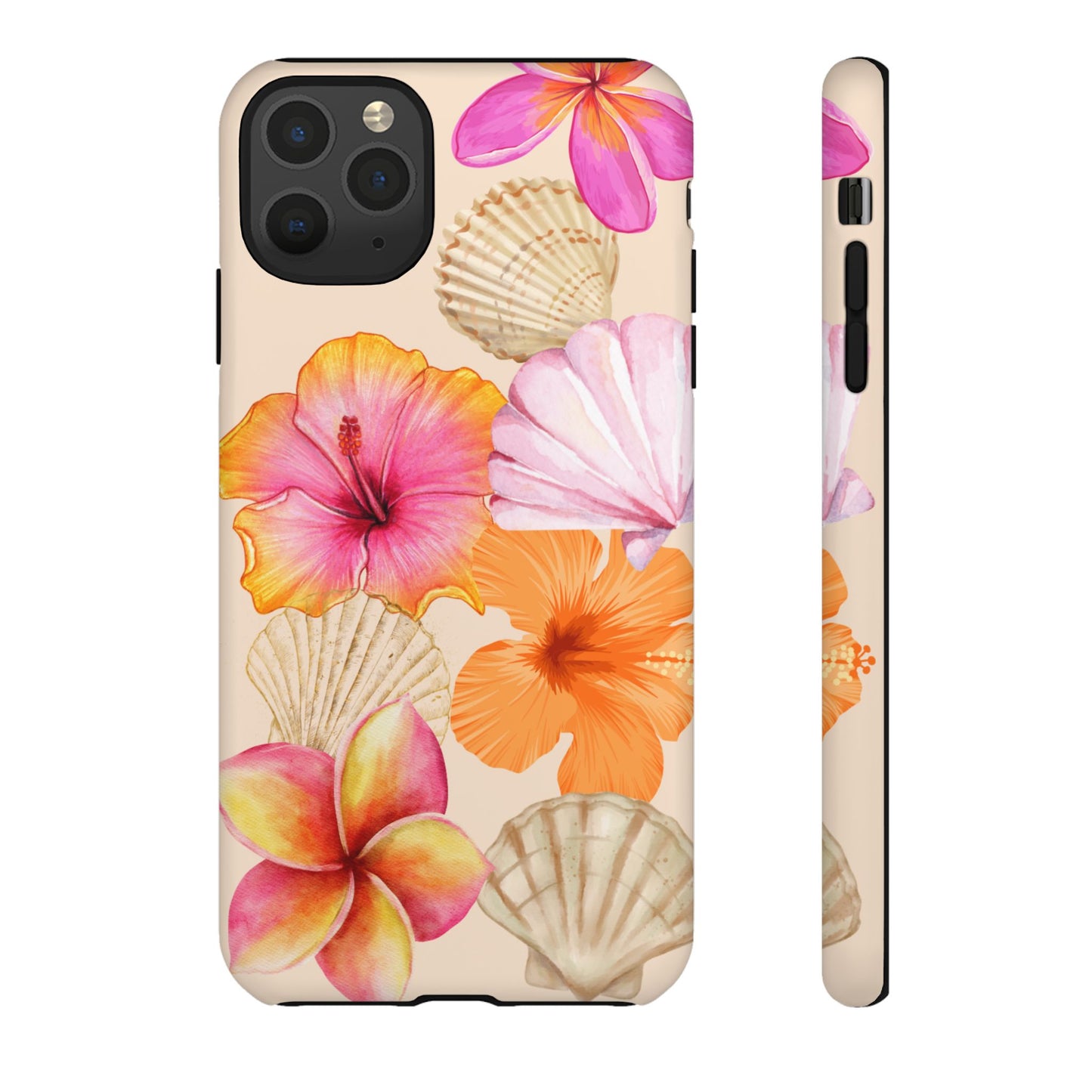 IPHONE Tropical Floral and Seashell Tough Phone Case l Vibrant Summer Accessory, Durable Tough Case for All Occasions