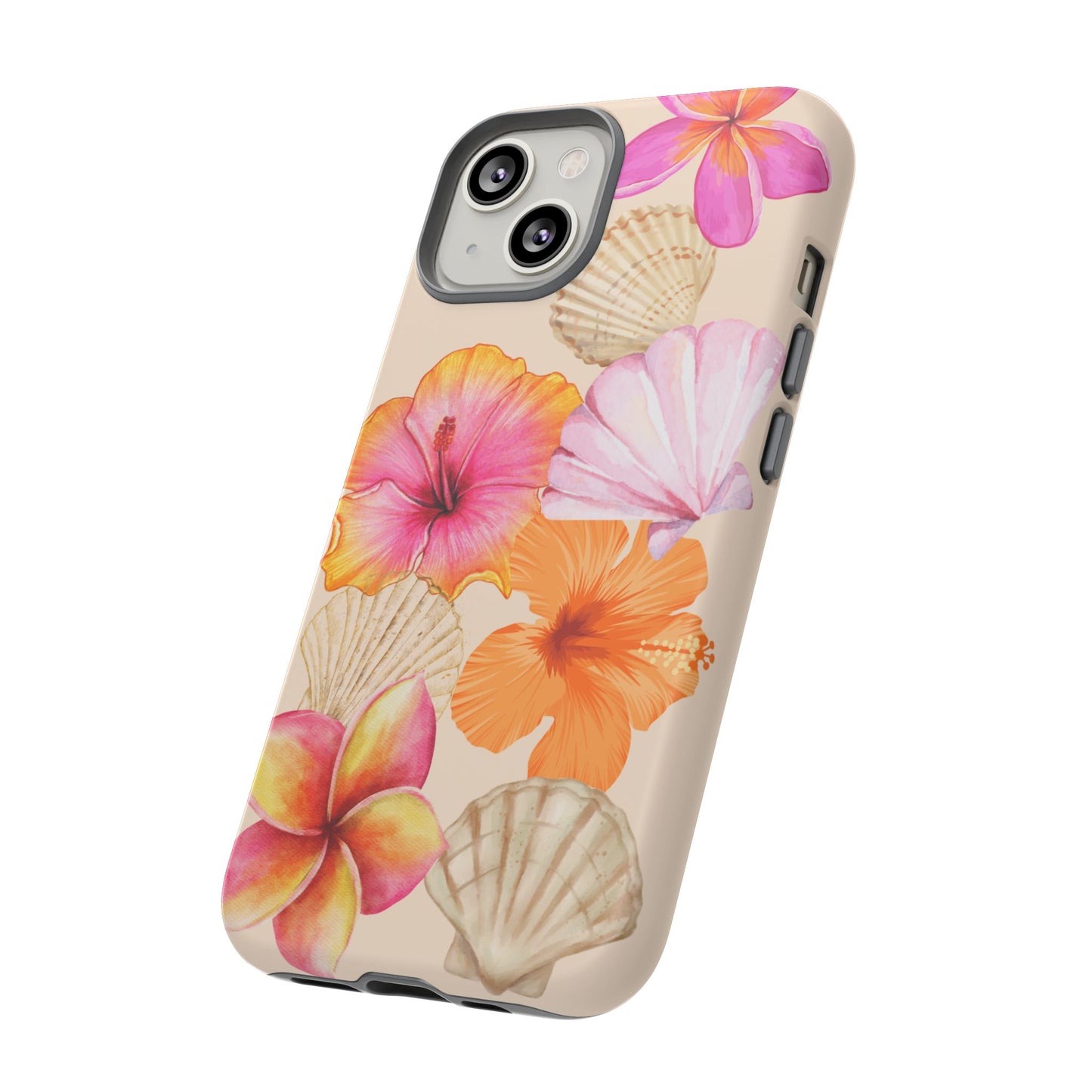 IPHONE Tropical Floral and Seashell Tough Phone Case l Vibrant Summer Accessory, Durable Tough Case for All Occasions