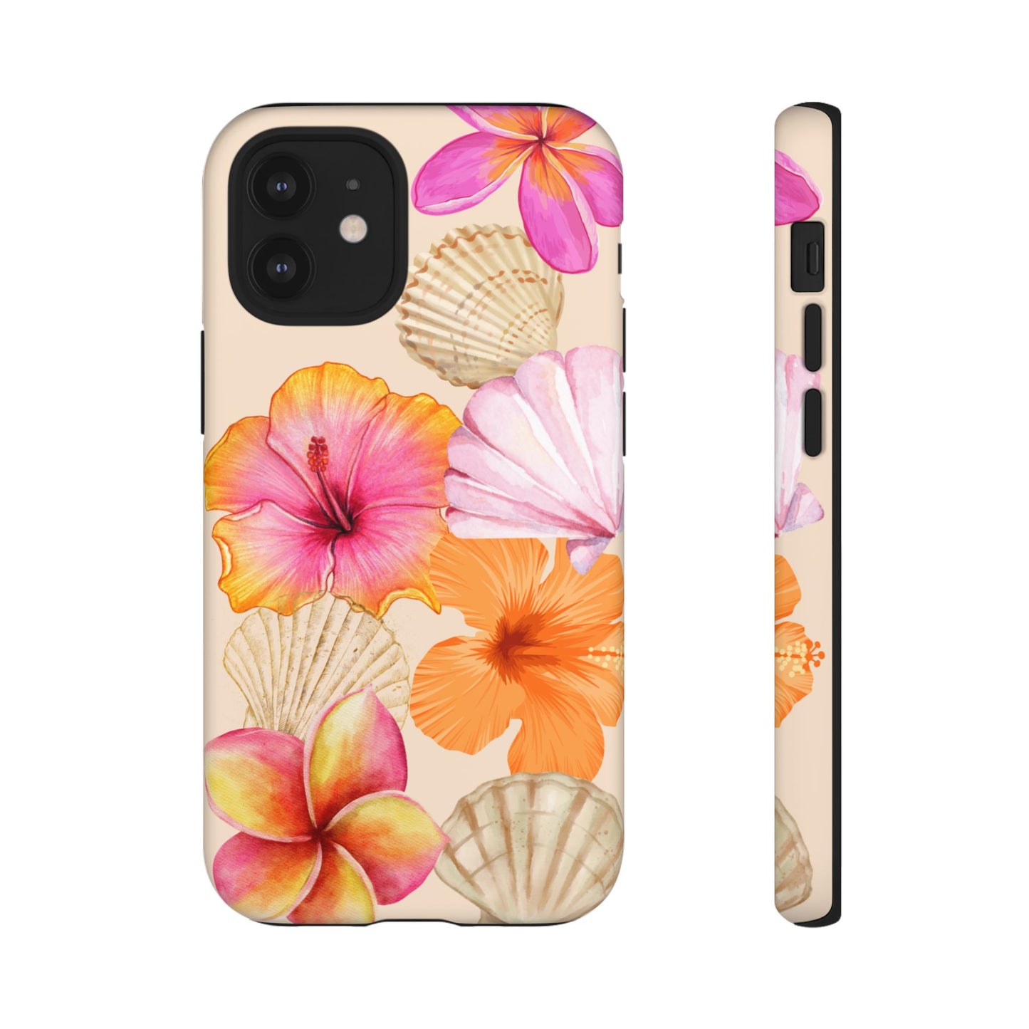 IPHONE Tropical Floral and Seashell Tough Phone Case l Vibrant Summer Accessory, Durable Tough Case for All Occasions