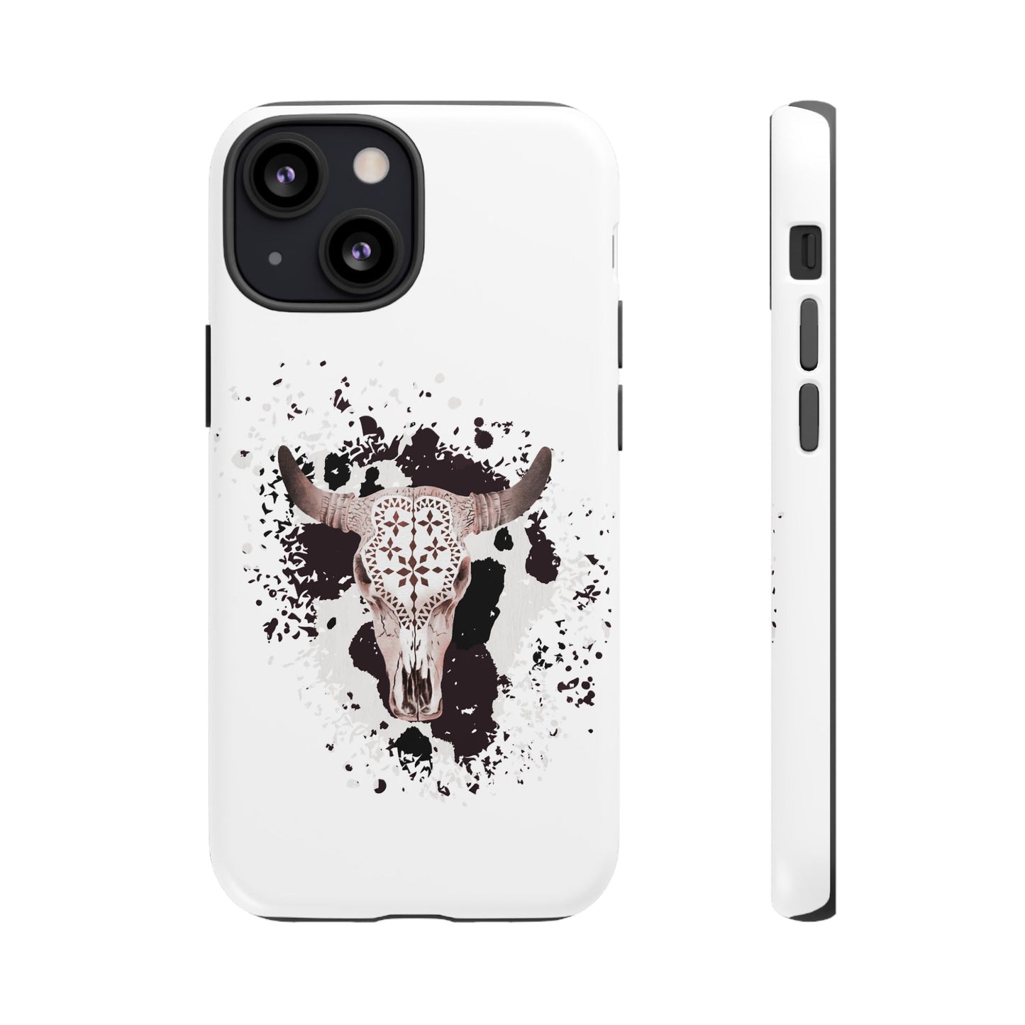 iPHONE Bull Skull with Cow Print Tough Phone Case l Gift for Him, Western Style