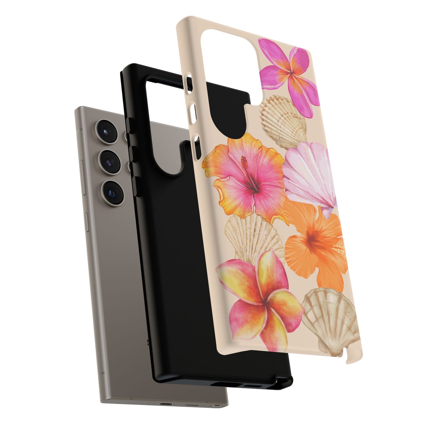 SAMSUNG Tropical Floral and Seashell Tough Phone Case l Vibrant Summer Accessory, Durable Tough Case for All Occasions