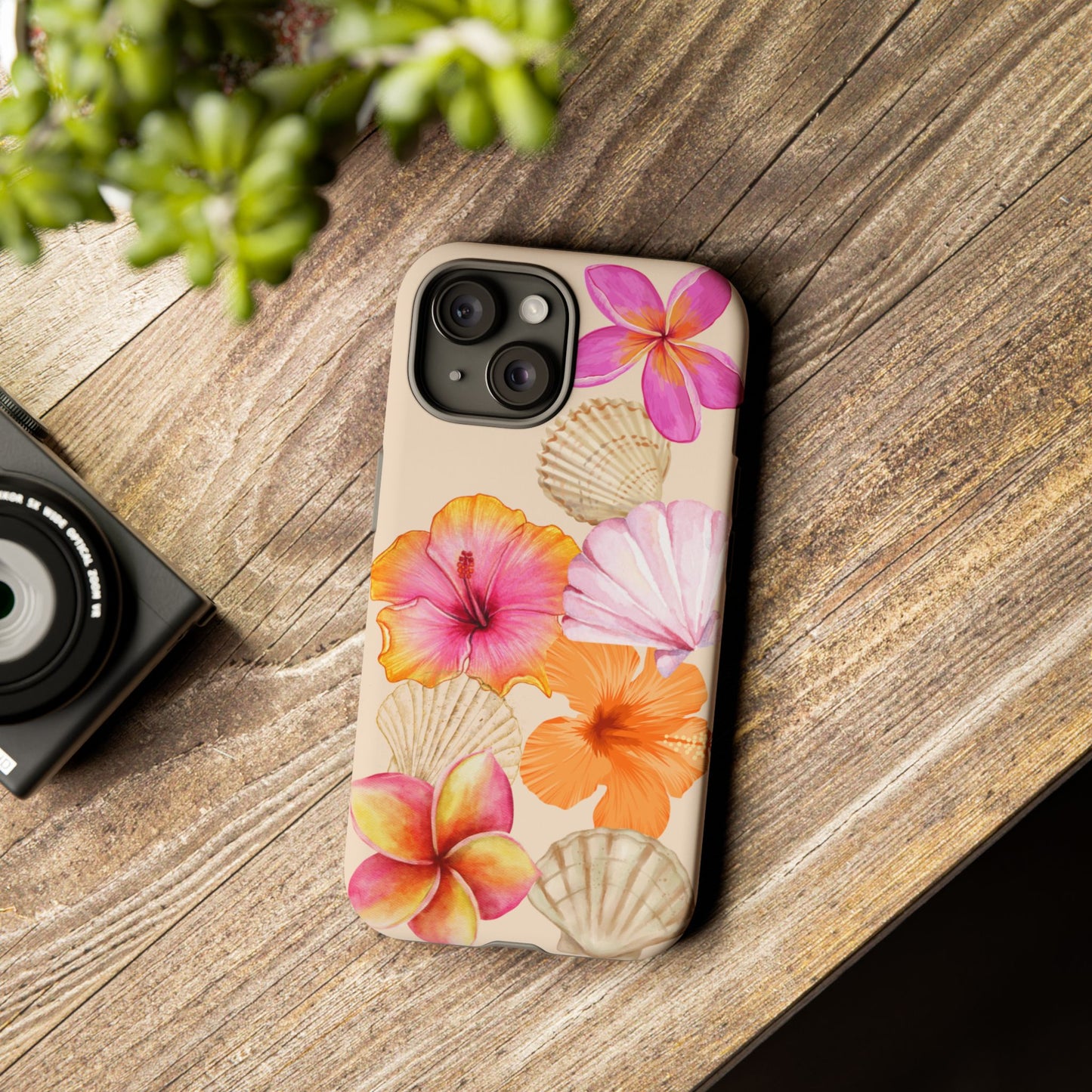IPHONE Tropical Floral and Seashell Tough Phone Case l Vibrant Summer Accessory, Durable Tough Case for All Occasions
