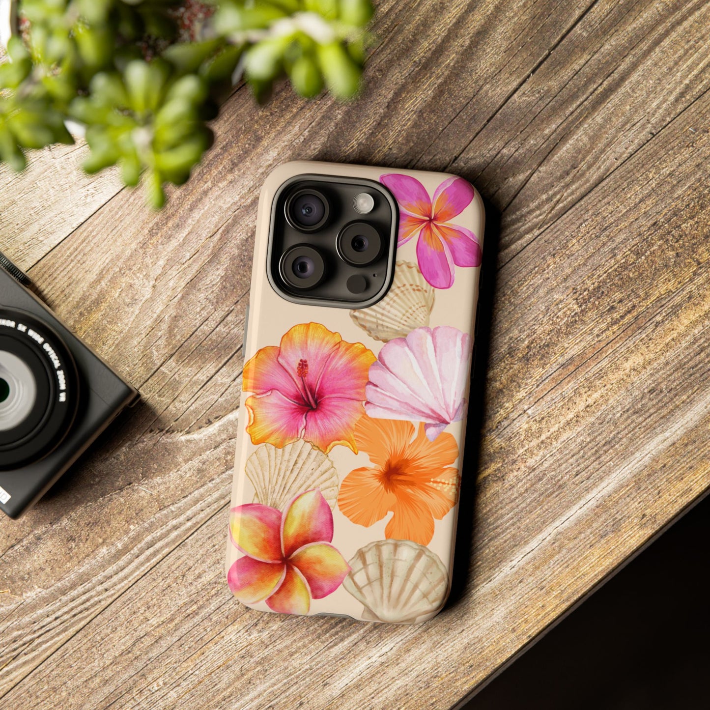 IPHONE Tropical Floral and Seashell Tough Phone Case l Vibrant Summer Accessory, Durable Tough Case for All Occasions
