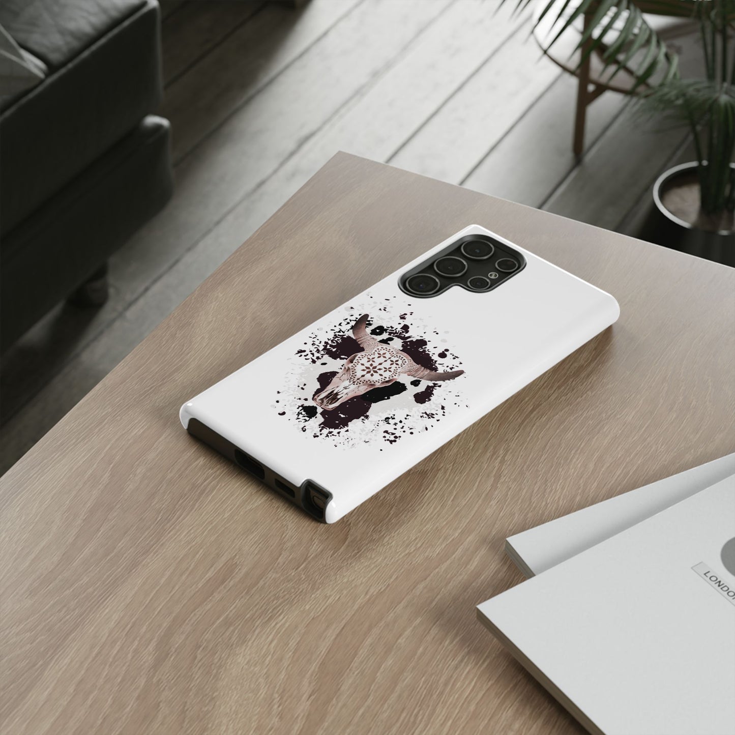 SAMSUNG Bull Skull with Cow Print Tough Phone Case l Gift for Him, Western Style