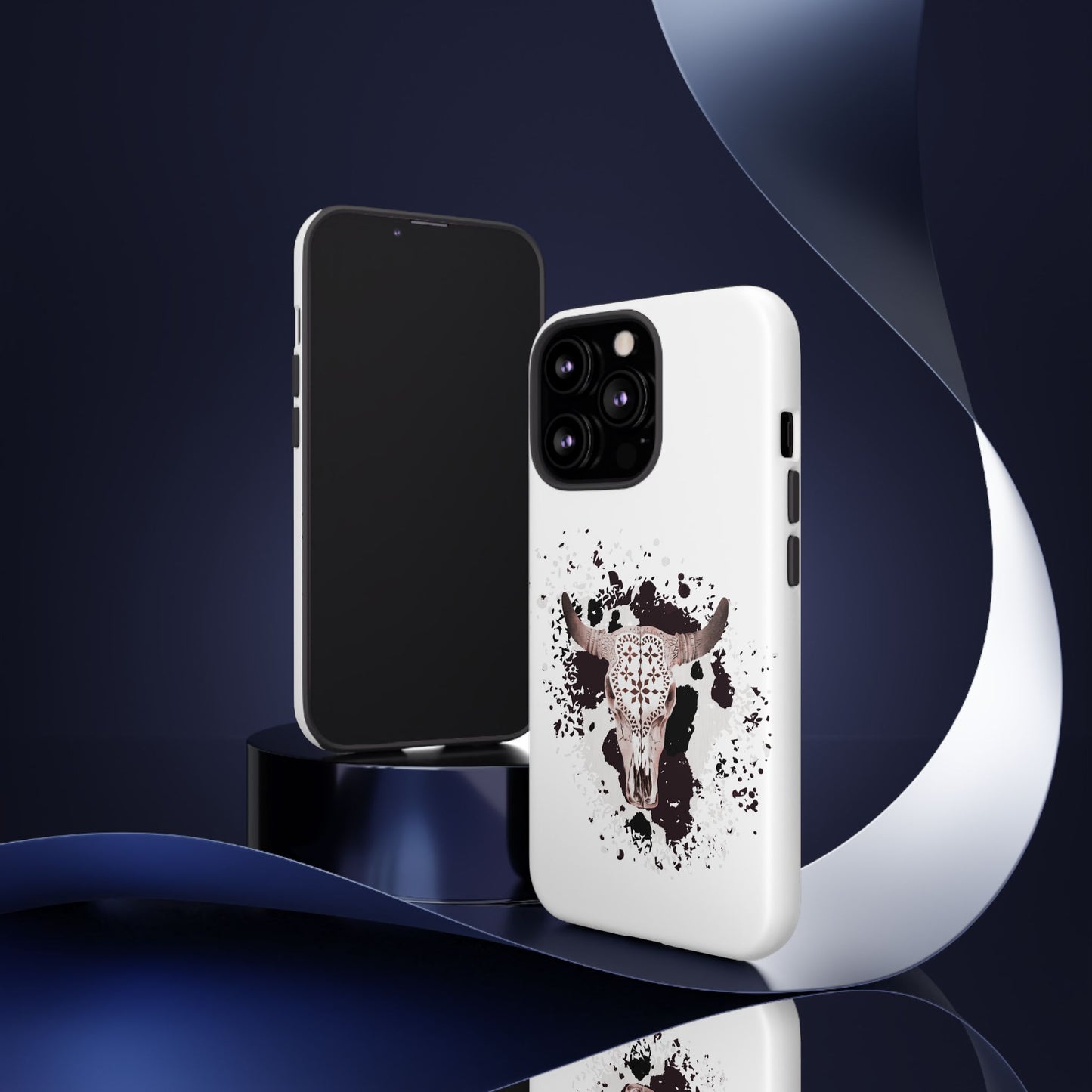 iPHONE Bull Skull with Cow Print Tough Phone Case l Gift for Him, Western Style