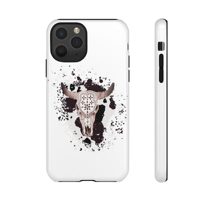 iPHONE Bull Skull with Cow Print Tough Phone Case l Gift for Him, Western Style