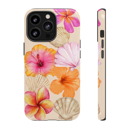 IPHONE Tropical Floral and Seashell Tough Phone Case l Vibrant Summer Accessory, Durable Tough Case for All Occasions