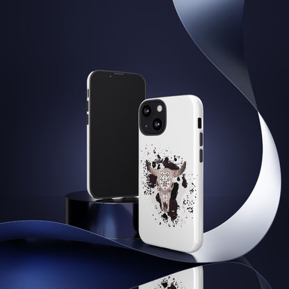 iPHONE Bull Skull with Cow Print Tough Phone Case l Gift for Him, Western Style