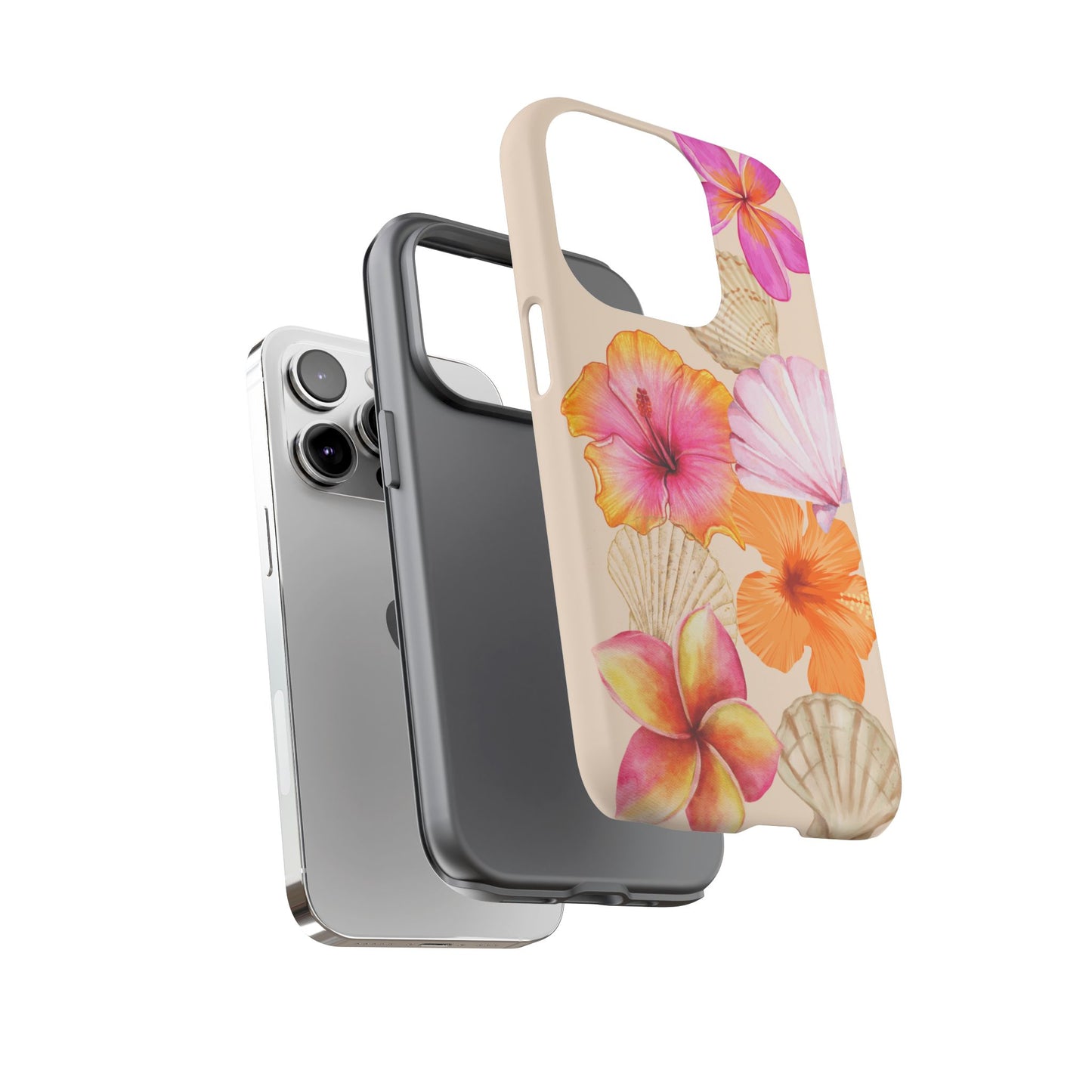 IPHONE Tropical Floral and Seashell Tough Phone Case l Vibrant Summer Accessory, Durable Tough Case for All Occasions