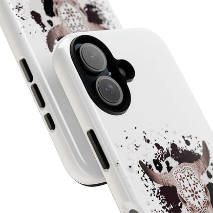 iPHONE Bull Skull with Cow Print Tough Phone Case l Gift for Him, Western Style