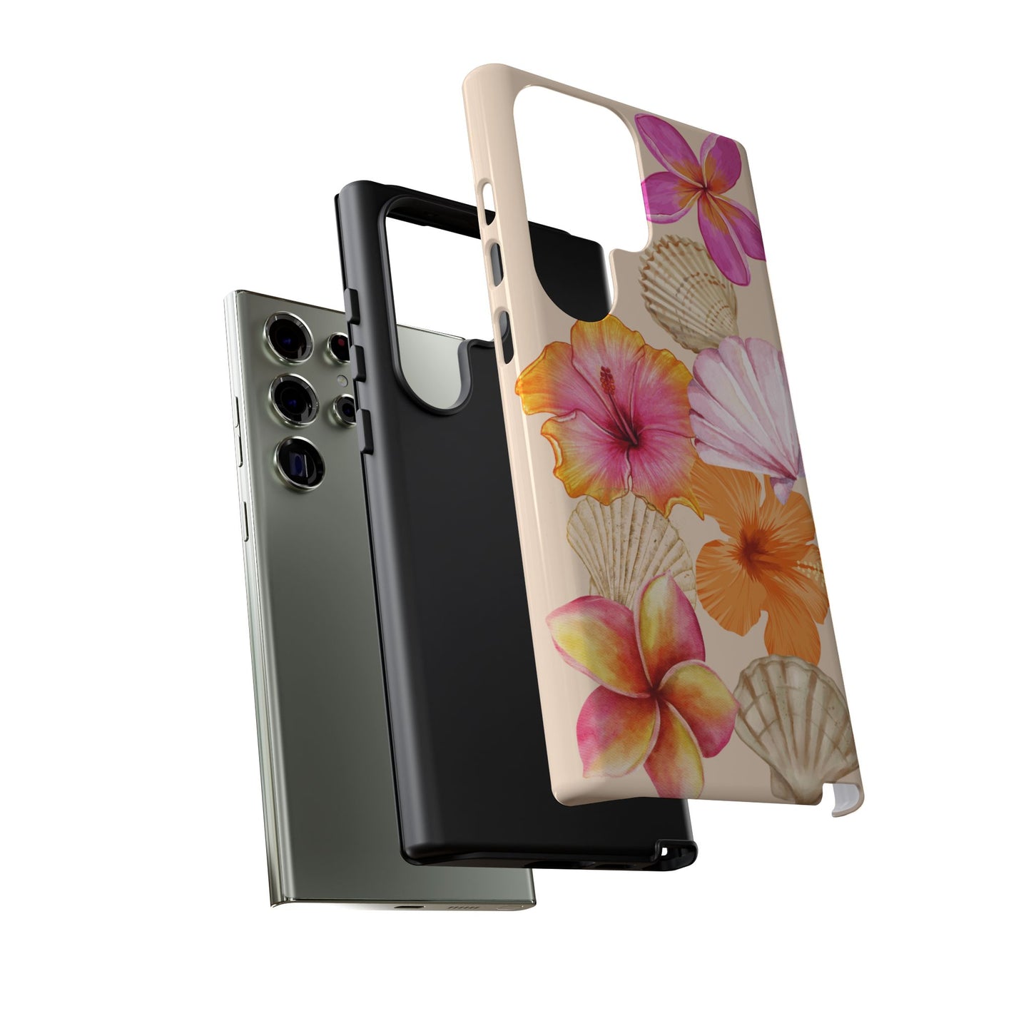 SAMSUNG Tropical Floral and Seashell Tough Phone Case l Vibrant Summer Accessory, Durable Tough Case for All Occasions