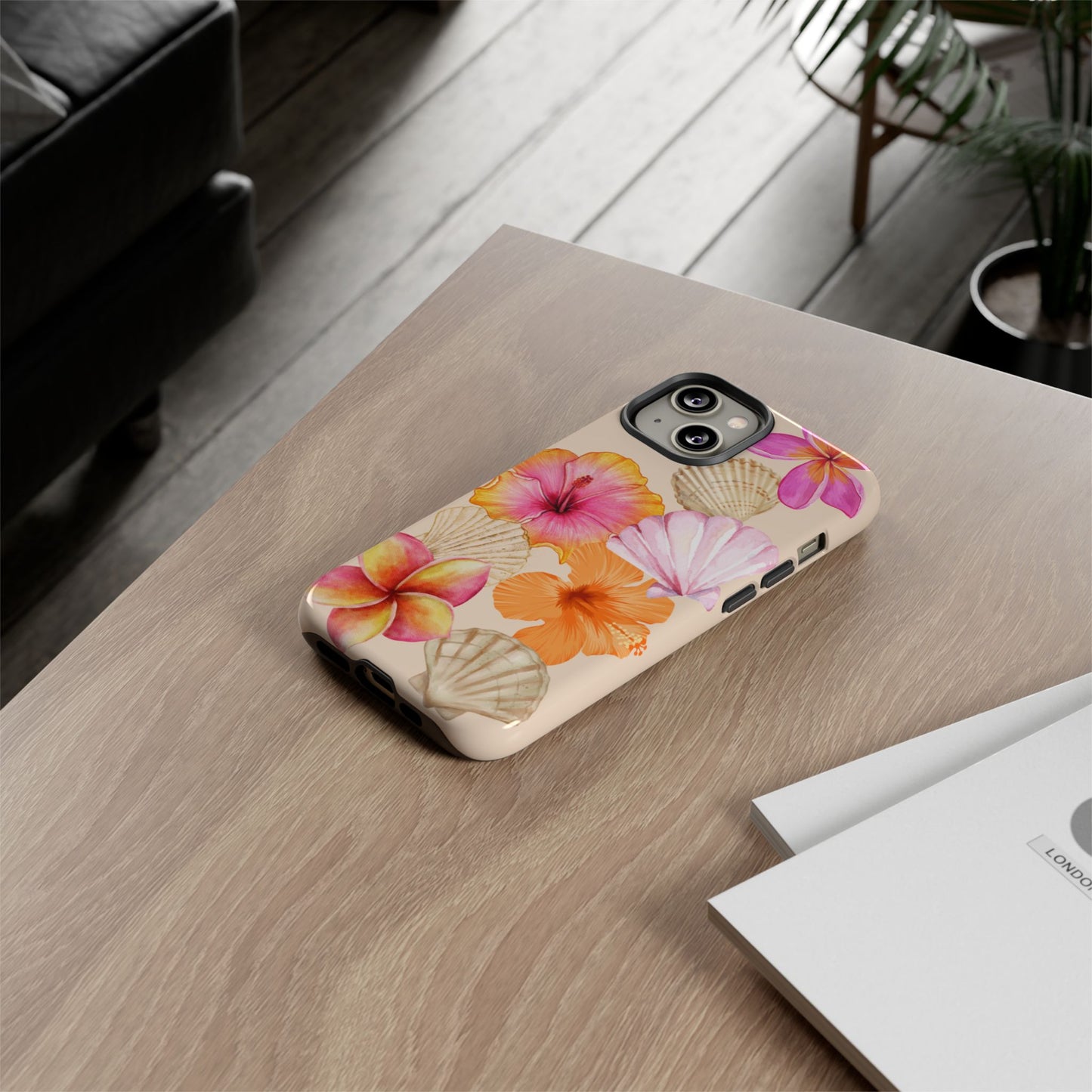IPHONE Tropical Floral and Seashell Tough Phone Case l Vibrant Summer Accessory, Durable Tough Case for All Occasions
