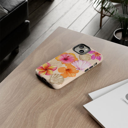 IPHONE Tropical Floral and Seashell Tough Phone Case l Vibrant Summer Accessory, Durable Tough Case for All Occasions