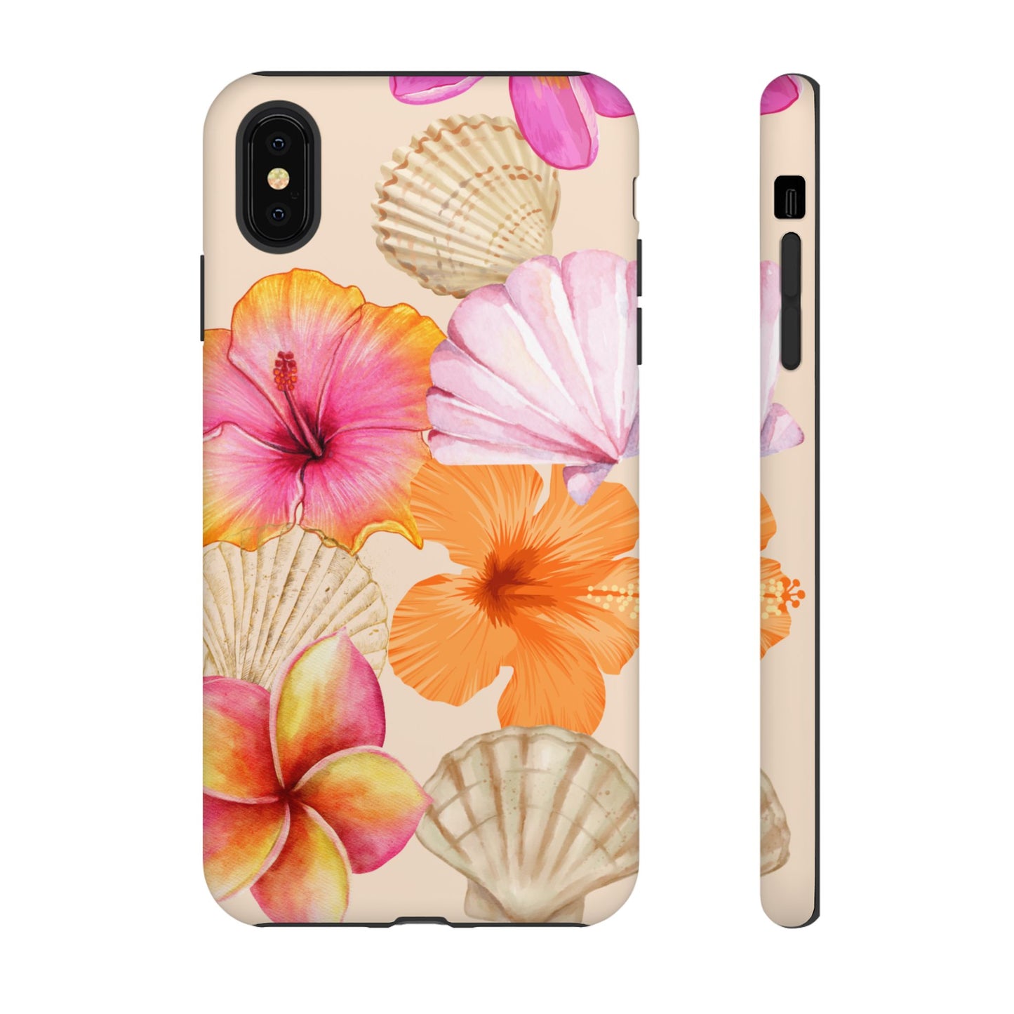 IPHONE Tropical Floral and Seashell Tough Phone Case l Vibrant Summer Accessory, Durable Tough Case for All Occasions
