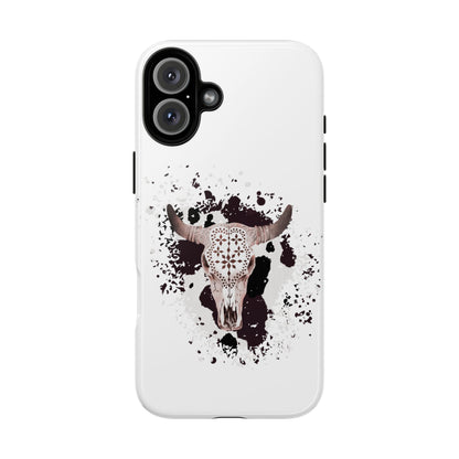 iPHONE Bull Skull with Cow Print Tough Phone Case l Gift for Him, Western Style