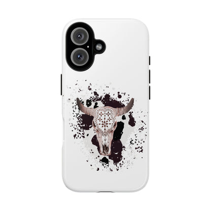 iPHONE Bull Skull with Cow Print Tough Phone Case l Gift for Him, Western Style