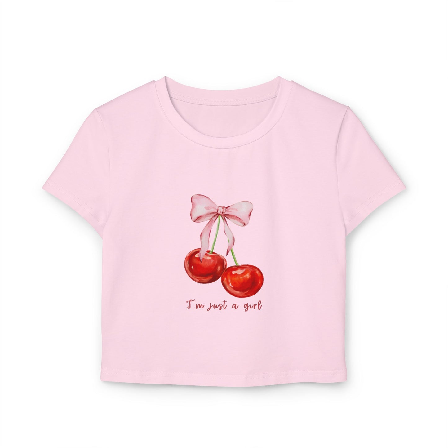 Cute Cherry Graphic Women's Baby Tee - "I'm Just a Girl"