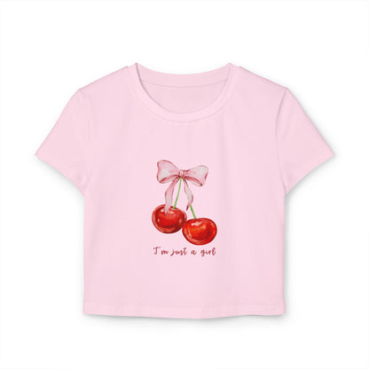 Cute Cherry Graphic Women's Baby Tee - "I'm Just a Girl"