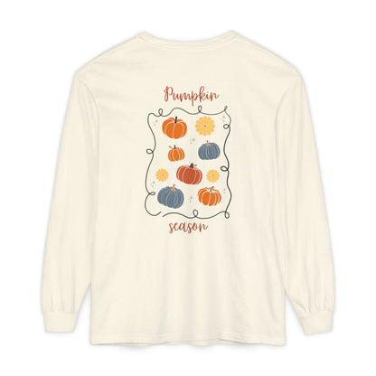 Fall Pumpkin Season Long Sleeve Tee - Unisex Garment-Dyed T-Shirt, Autumn Outfit, Harvest Celebration