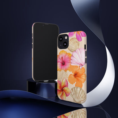 IPHONE Tropical Floral and Seashell Tough Phone Case l Vibrant Summer Accessory, Durable Tough Case for All Occasions