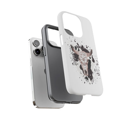 iPHONE Bull Skull with Cow Print Tough Phone Case l Gift for Him, Western Style
