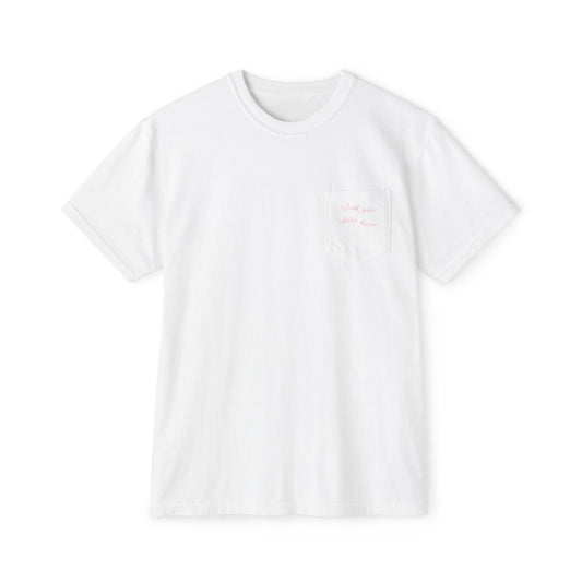 "Wish you were here" Unisex Garment-Dyed Pocket T-Shirt l Casual Everyday Tee, Comfortable Relaxed Fit
