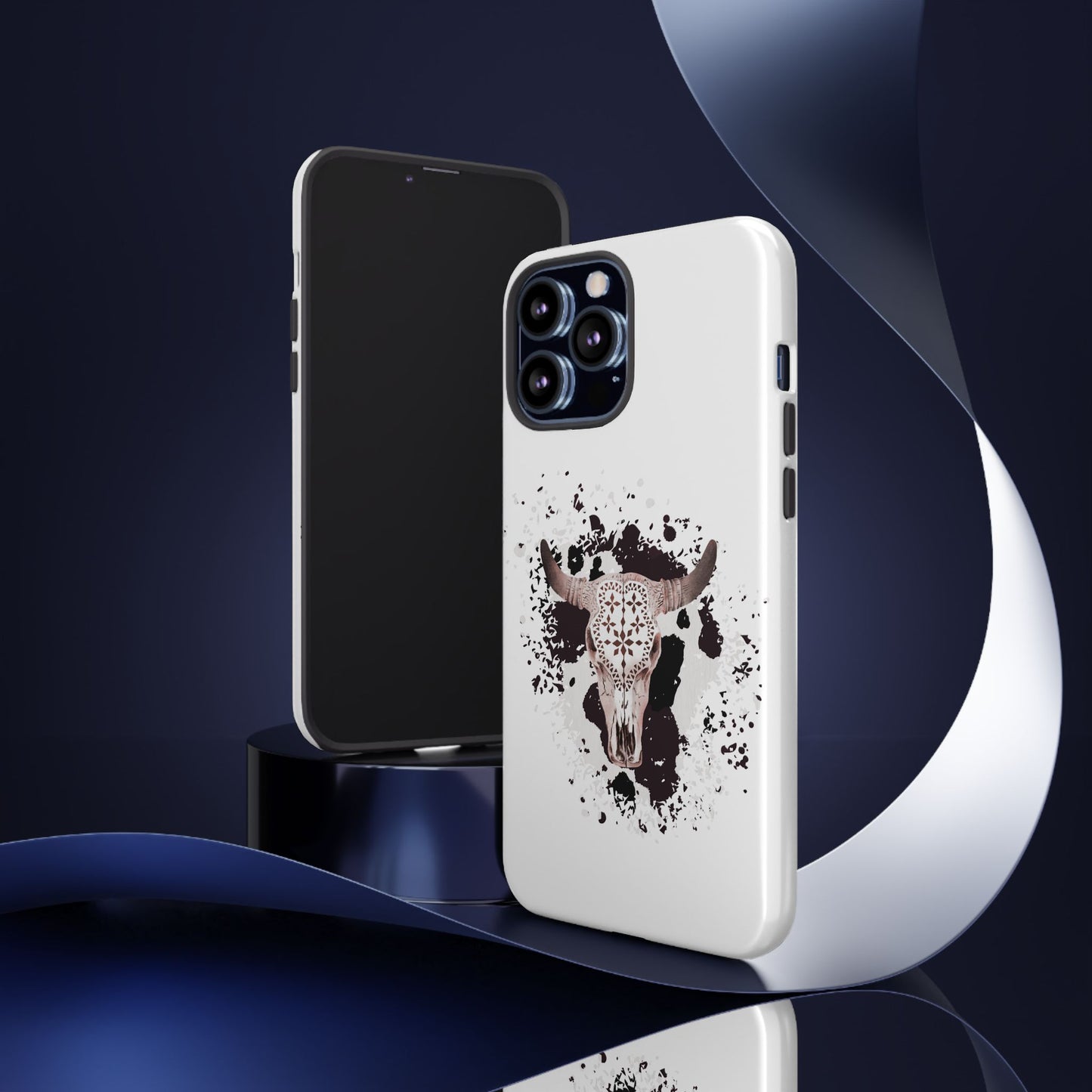 iPHONE Bull Skull with Cow Print Tough Phone Case l Gift for Him, Western Style