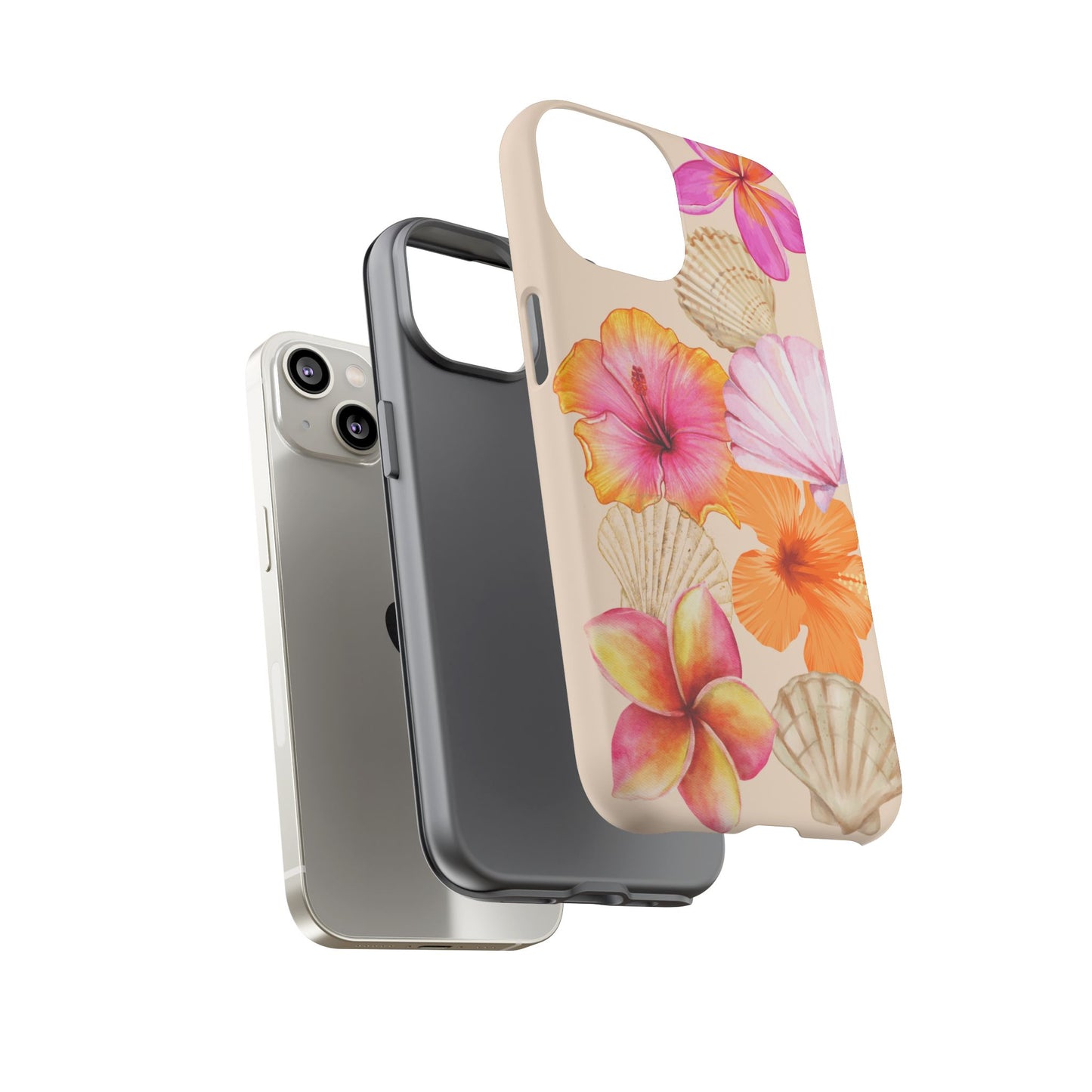 IPHONE Tropical Floral and Seashell Tough Phone Case l Vibrant Summer Accessory, Durable Tough Case for All Occasions