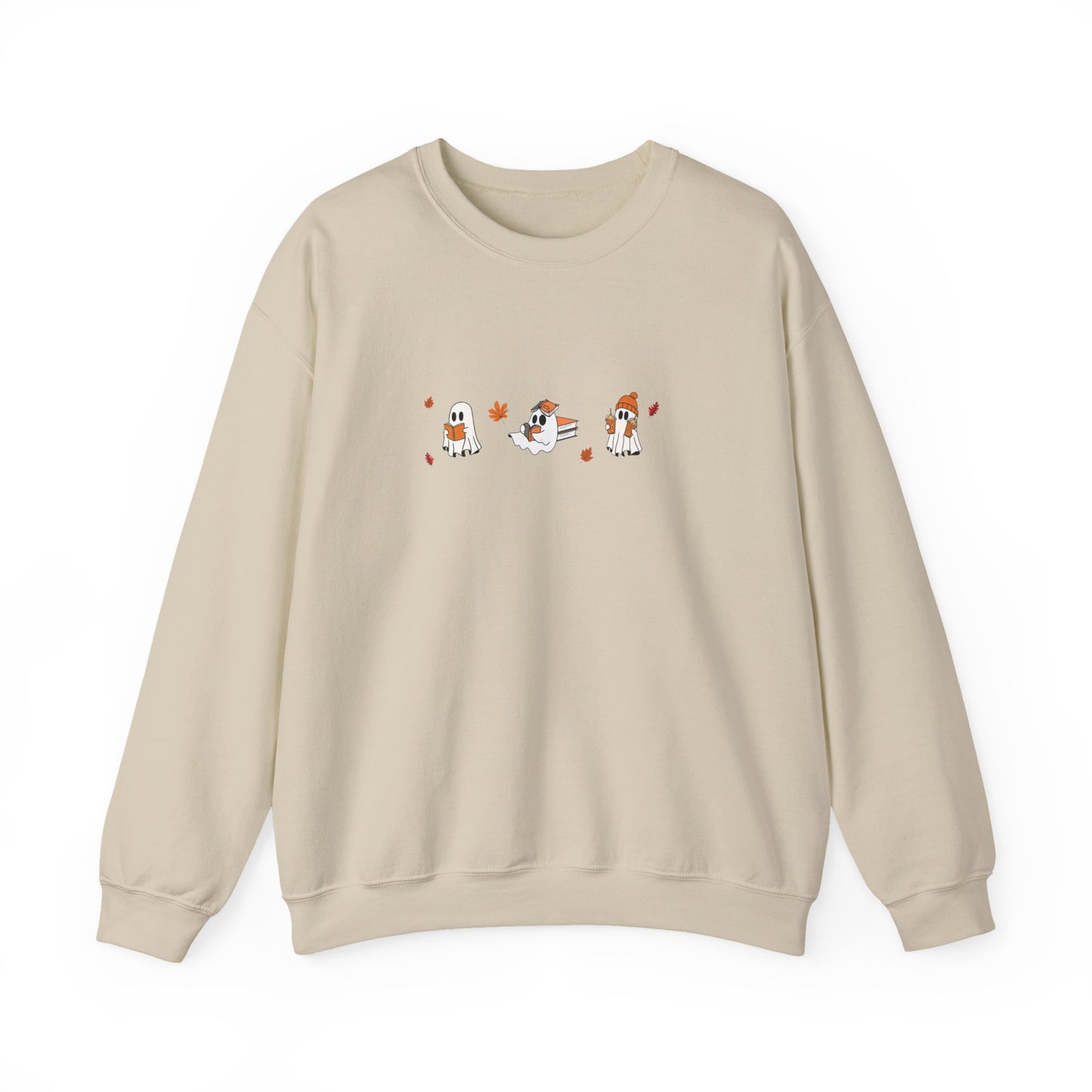 Cute Ghosts with Books Cozy Unisex Crewneck Sweatshirt l Perfect for Holidays, Casual Wear, Gifts, Winter, Relaxed Style