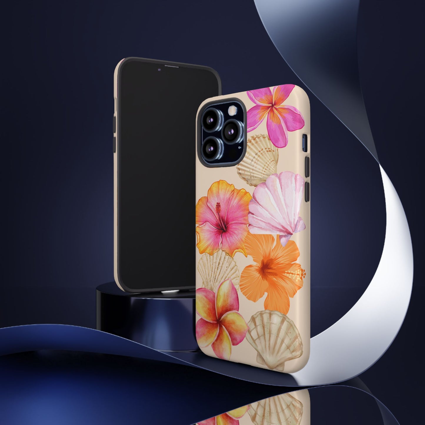 IPHONE Tropical Floral and Seashell Tough Phone Case l Vibrant Summer Accessory, Durable Tough Case for All Occasions