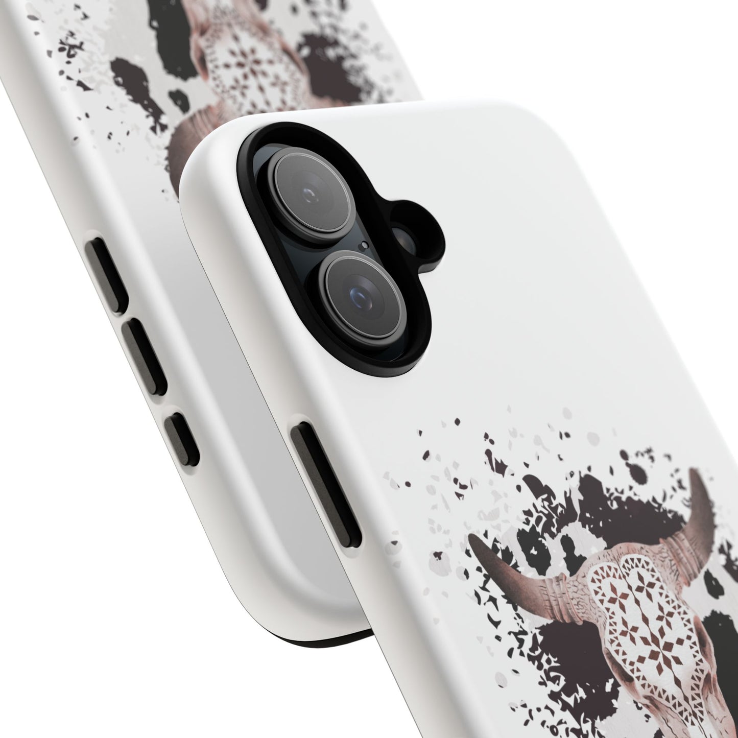iPHONE Bull Skull with Cow Print Tough Phone Case l Gift for Him, Western Style