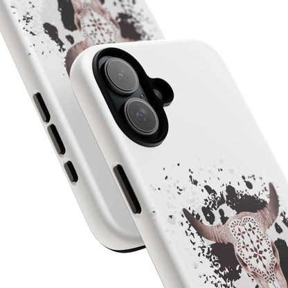 iPHONE Bull Skull with Cow Print Tough Phone Case l Gift for Him, Western Style