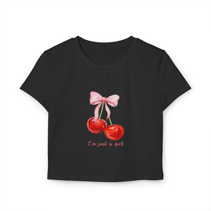 Cute Cherry Graphic Women's Baby Tee - "I'm Just a Girl"