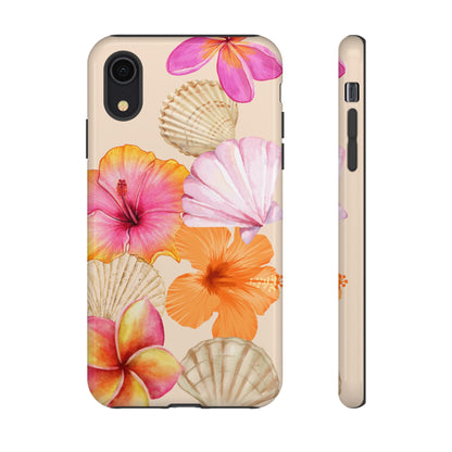IPHONE Tropical Floral and Seashell Tough Phone Case l Vibrant Summer Accessory, Durable Tough Case for All Occasions