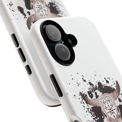 iPHONE Bull Skull with Cow Print Tough Phone Case l Gift for Him, Western Style