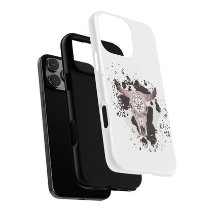 iPHONE Bull Skull with Cow Print Tough Phone Case l Gift for Him, Western Style