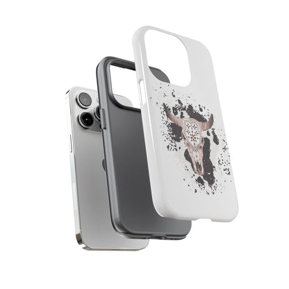iPHONE Bull Skull with Cow Print Tough Phone Case l Gift for Him, Western Style