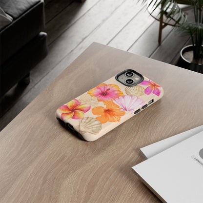 IPHONE Tropical Floral and Seashell Tough Phone Case l Vibrant Summer Accessory, Durable Tough Case for All Occasions