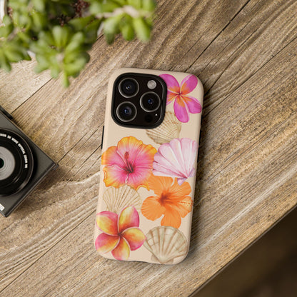 IPHONE Tropical Floral and Seashell Tough Phone Case l Vibrant Summer Accessory, Durable Tough Case for All Occasions